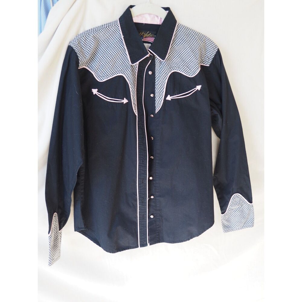 Vintage 90s US Western Black Pink Pearl Button Shirt